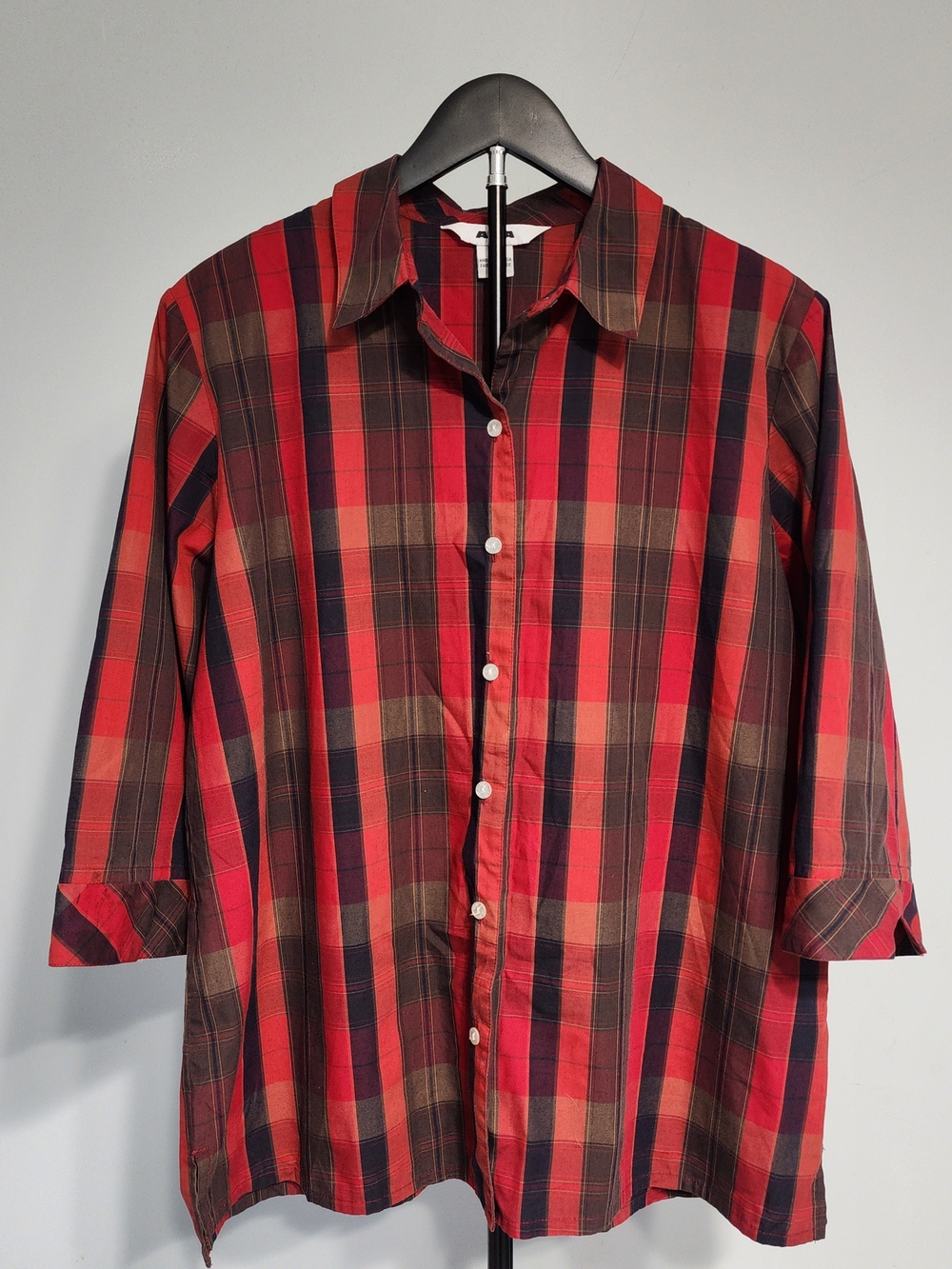 Alia Classic Red And Brown  Plaid Casual Button-Down Shirt Size 16W